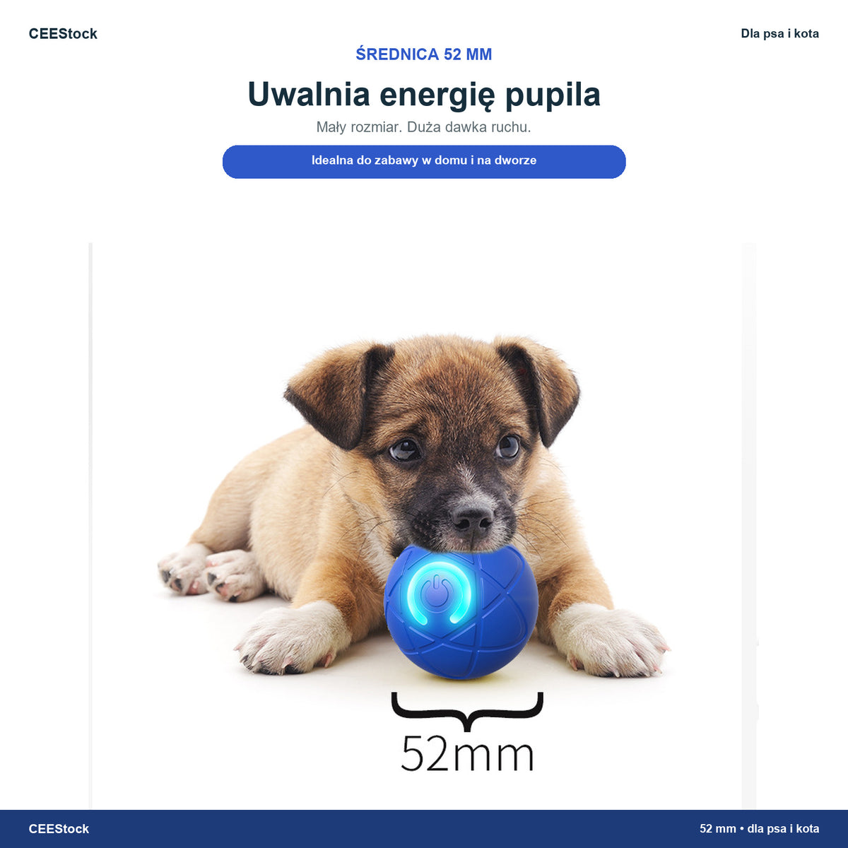 Świecąca piłka skacząca LED o średnicy 52 mm dla psa i kota