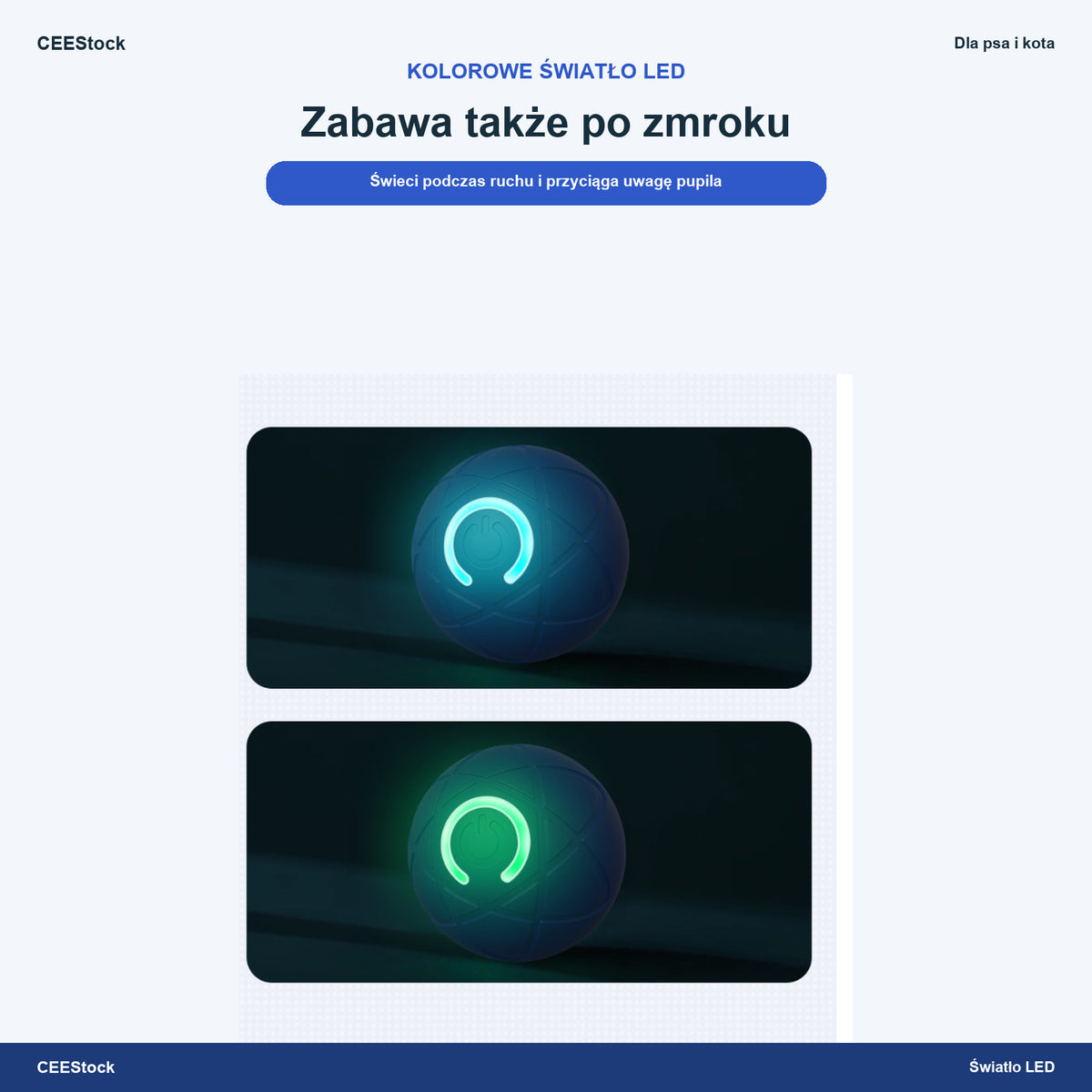 Kolorowe światło LED piłki skaczącej dla psa i kota