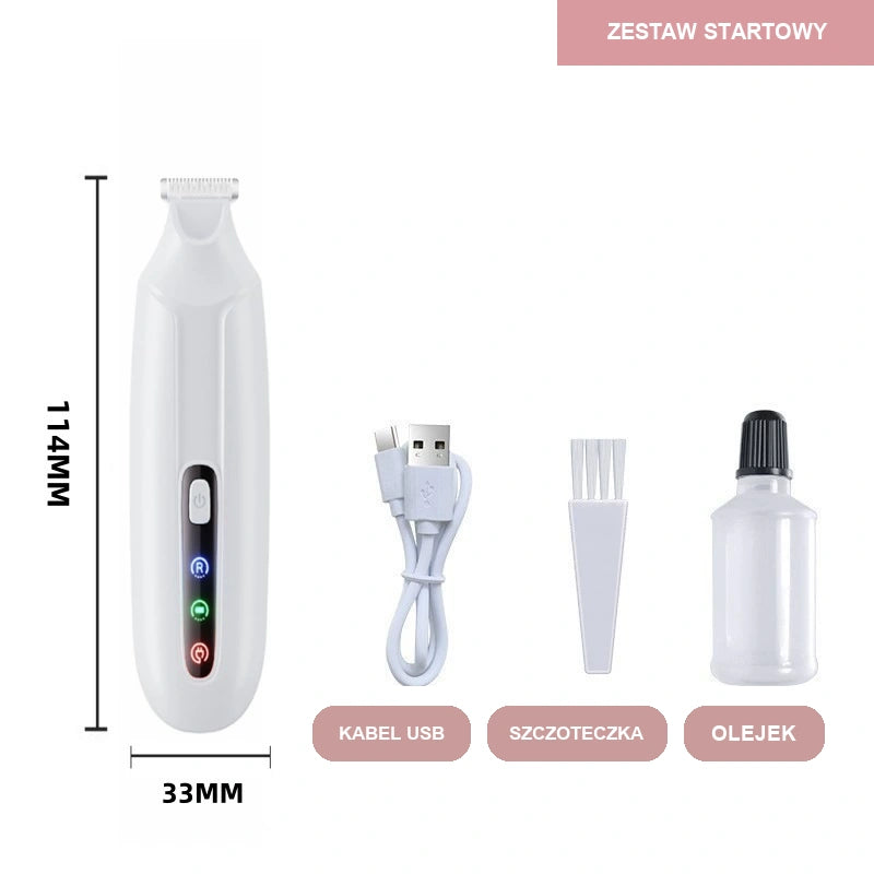 Zestaw startowy: trymer, szczoteczka, olejek i kabel USB