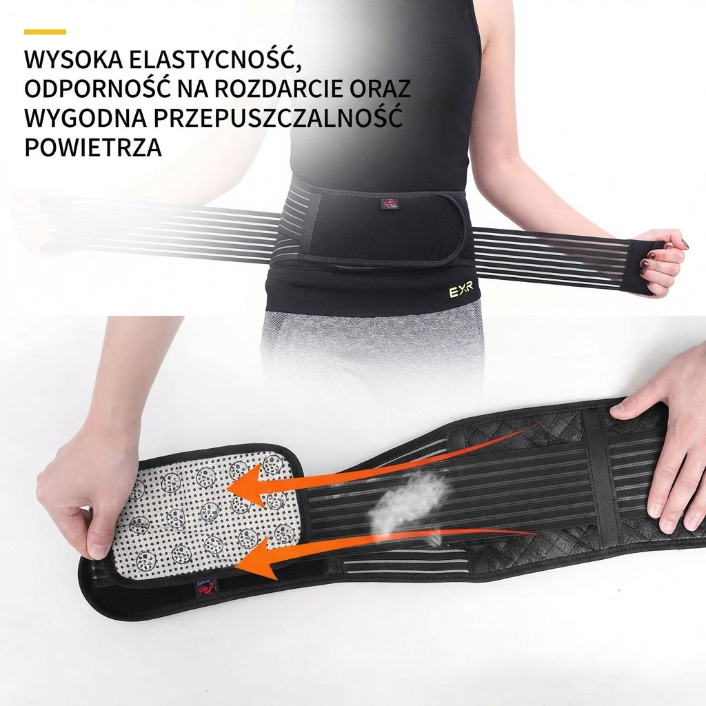 Pas lędźwiowy — rozciąganie pasków i zbliżenie wnętrza