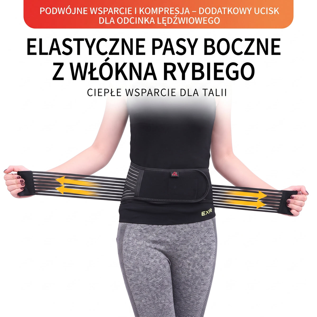 Pas lędźwiowy — rozciąganie bocznych pasków podczas zakładania