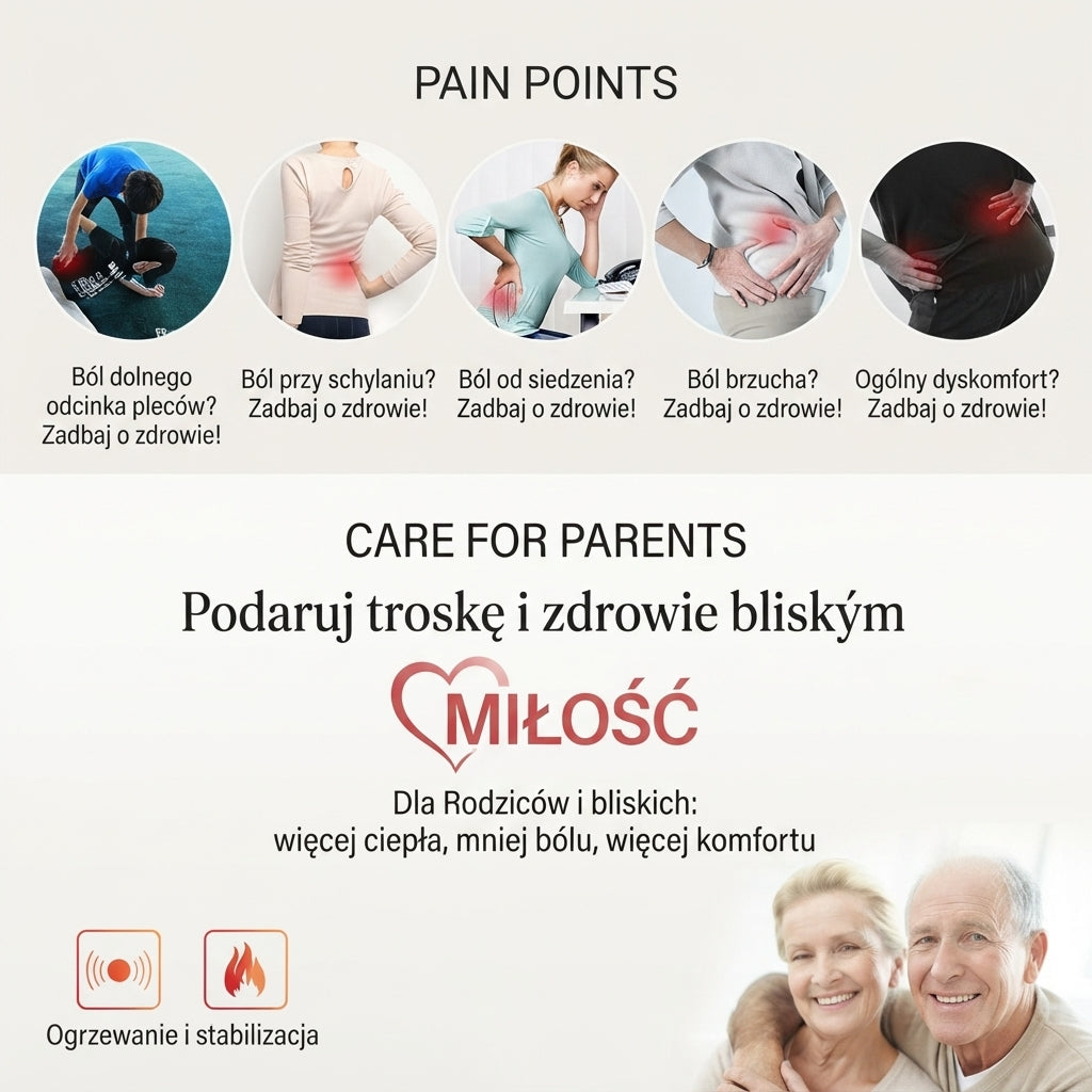 Pas lędźwiowy — infografika zastosowań przedstawiona przez producenta