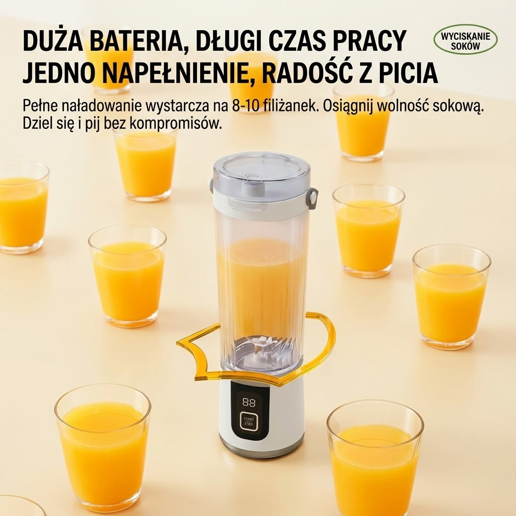 Blender przenośny — blender i szklanki z sokiem