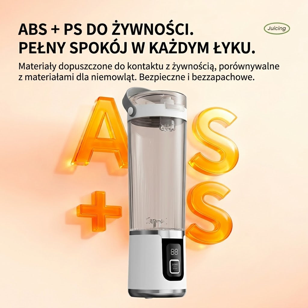 Blender przenośny — kielich i infografika materiałów obudowy