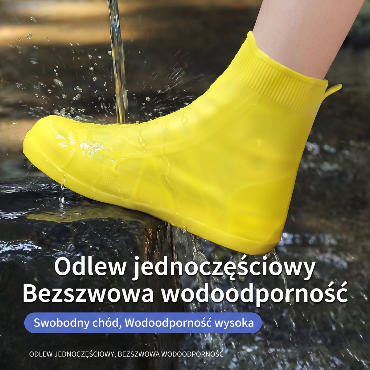 Nakładki na buty — żółta nakładka pod strumieniem wody