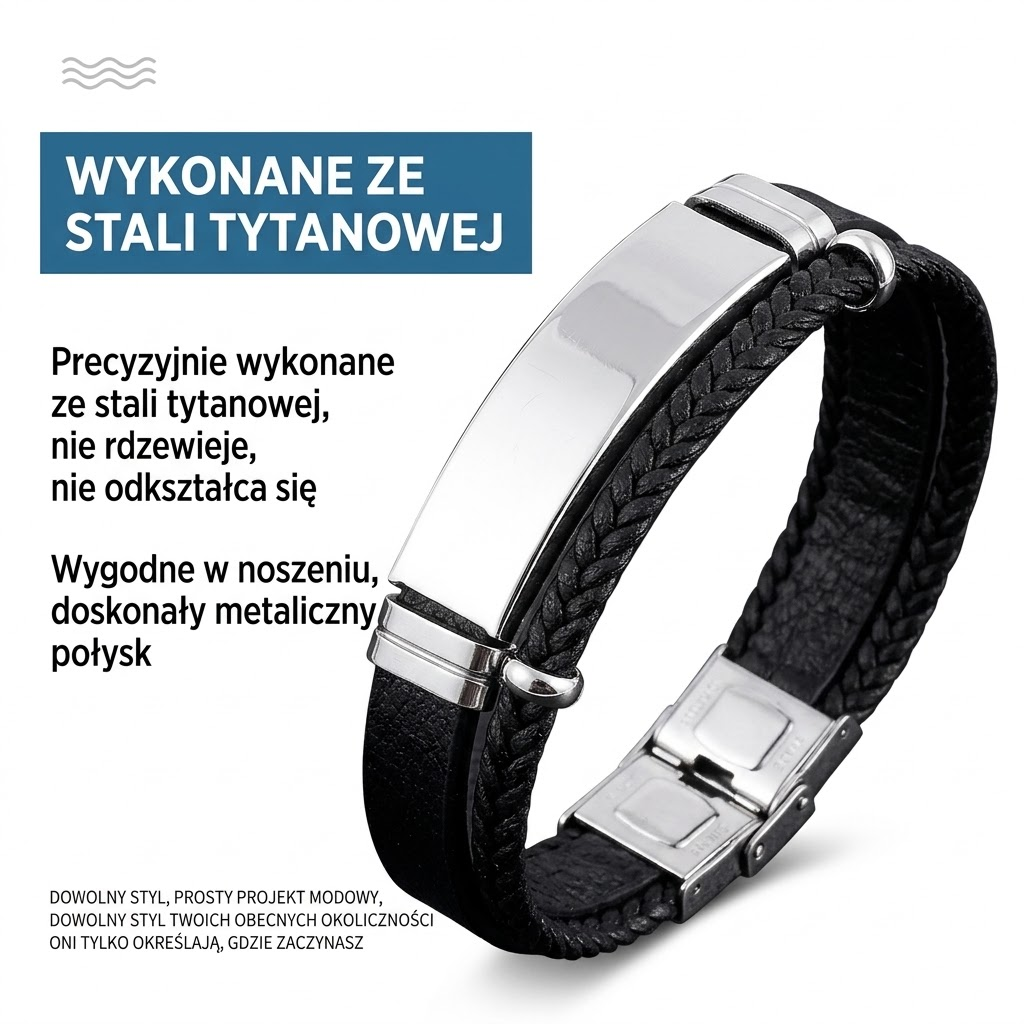 Personalizowana Bransoletka Męska z Darmowym Grawerem – Pleciona Skóra i Stal 316L (Prezent na Dzień Chłopaka)