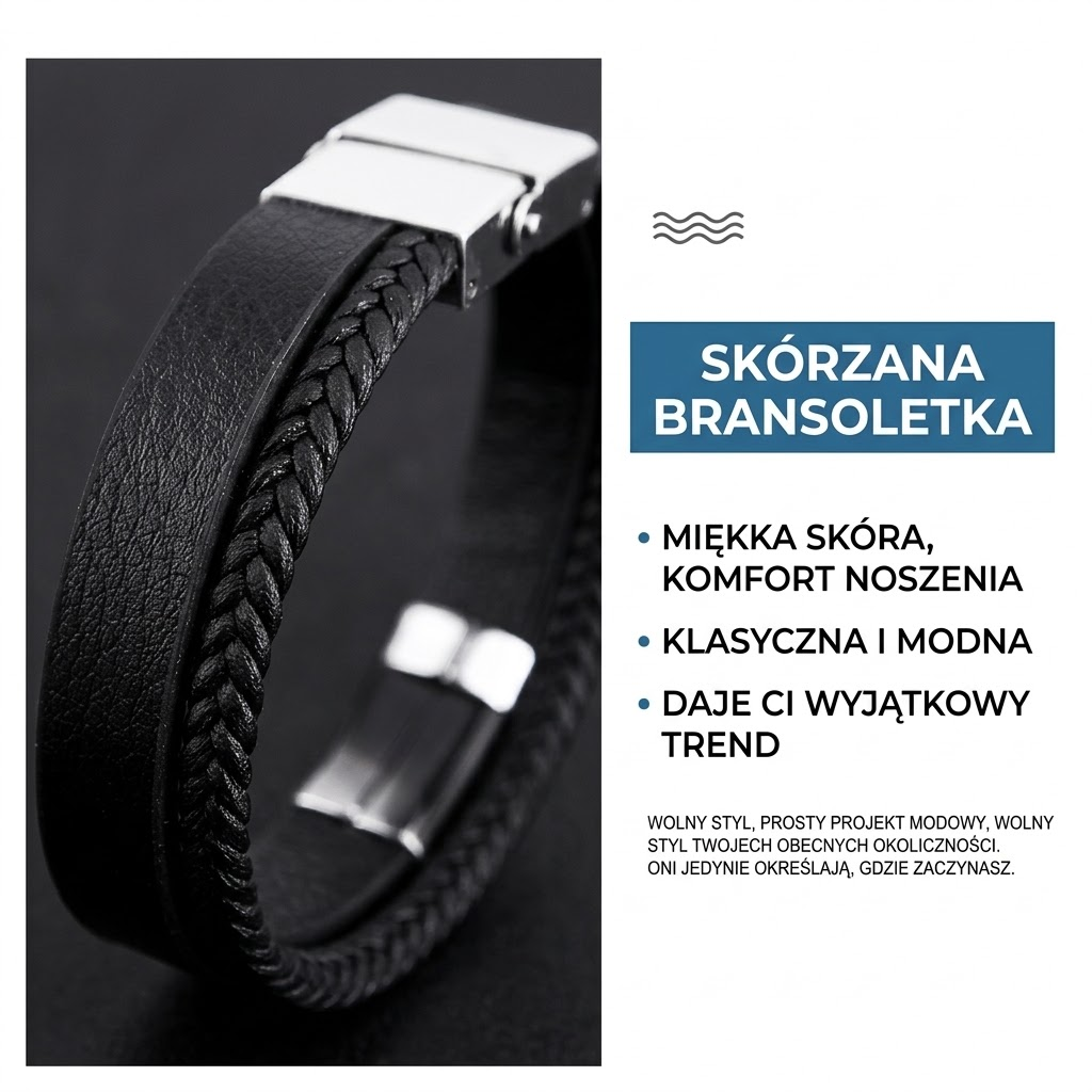 Personalizowana Bransoletka Męska z Darmowym Grawerem – Pleciona Skóra i Stal 316L (Prezent na Dzień Chłopaka)