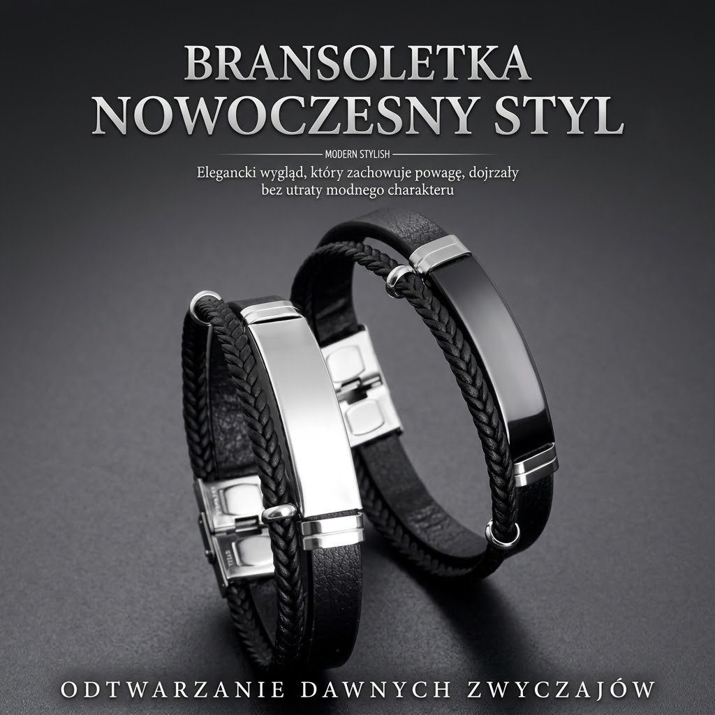 Personalizowana Bransoletka Męska z Darmowym Grawerem – Pleciona Skóra i Stal 316L (Prezent na Dzień Chłopaka)