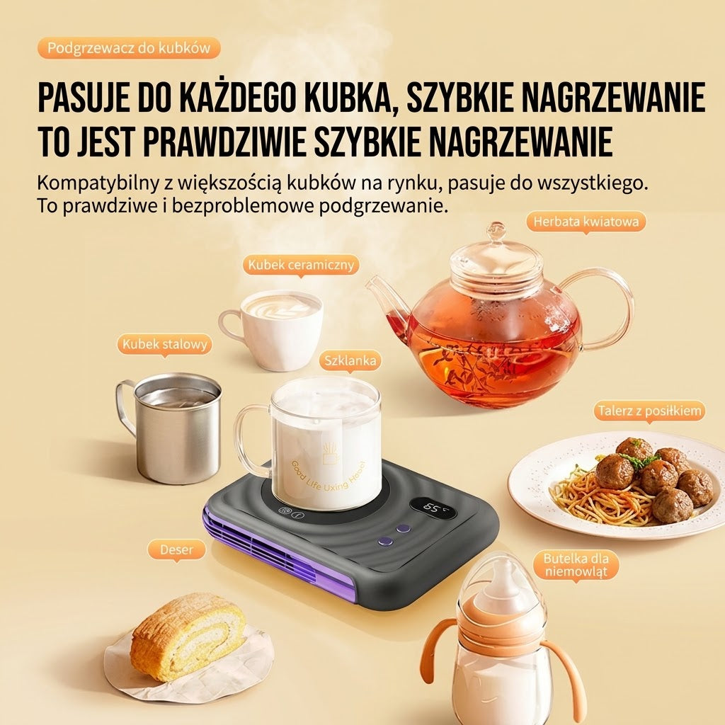 WarmDesk™ 2w1 – Inteligentny Podgrzewacz do Kubków i Ogrzewacz Dłoni na Biurko。