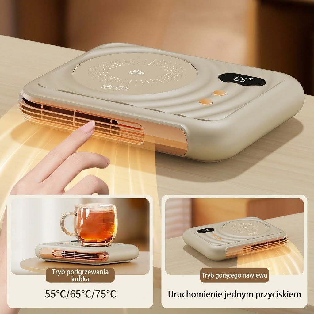 WarmDesk™ 2w1 – Inteligentny Podgrzewacz do Kubków i Ogrzewacz Dłoni na Biurko。