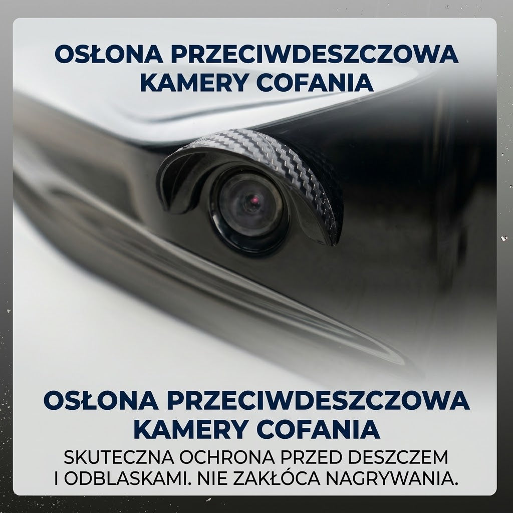 Osłona Przeciwdeszczowa Kamery Cofania – Czysty Obraz i Bezpieczne Cofanie w Deszczu (Wzór Karbon)