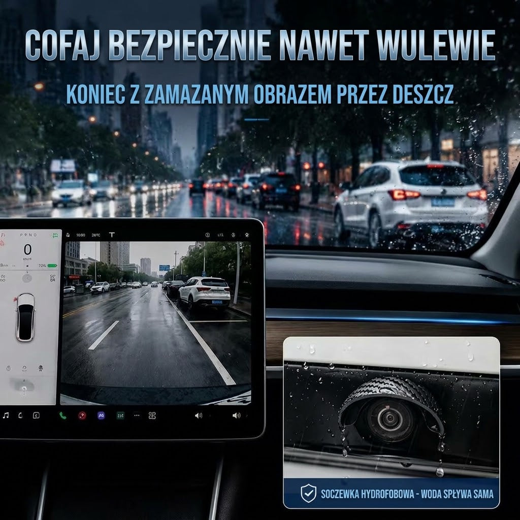 Osłona Przeciwdeszczowa Kamery Cofania – Czysty Obraz i Bezpieczne Cofanie w Deszczu (Wzór Karbon)