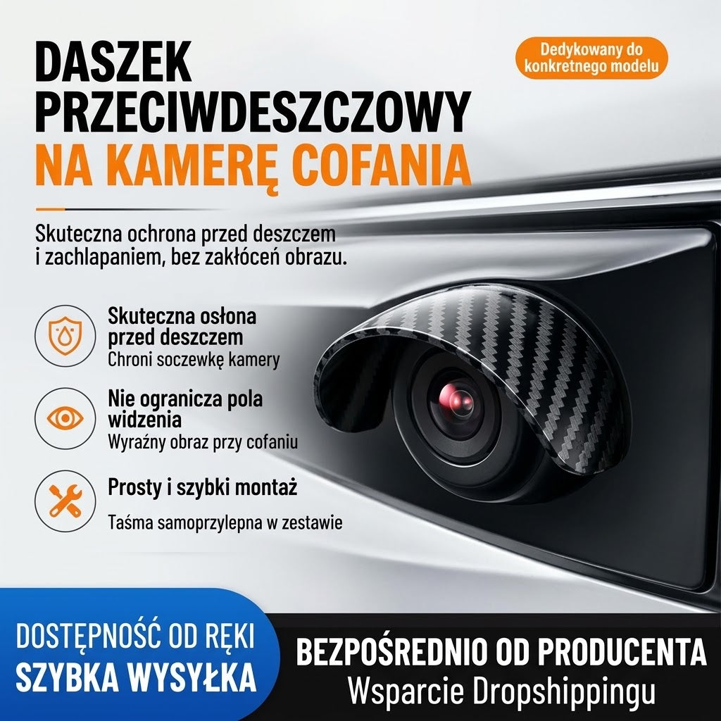 Osłona Przeciwdeszczowa Kamery Cofania – Czysty Obraz i Bezpieczne Cofanie w Deszczu (Wzór Karbon)