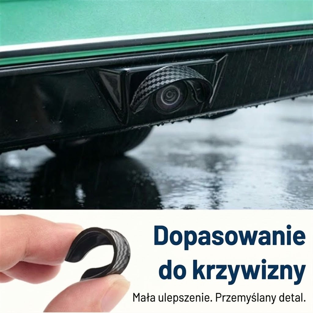 Osłona Przeciwdeszczowa Kamery Cofania – Czysty Obraz i Bezpieczne Cofanie w Deszczu (Wzór Karbon)