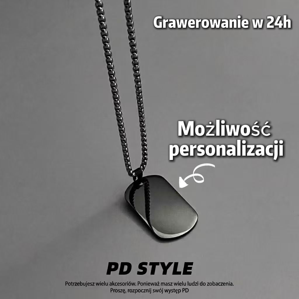 Personalizowany Czarny Nieśmiertelnik Męski z Grawerem – Stal Chirurgiczna 316L w Pudełku Prezentowym