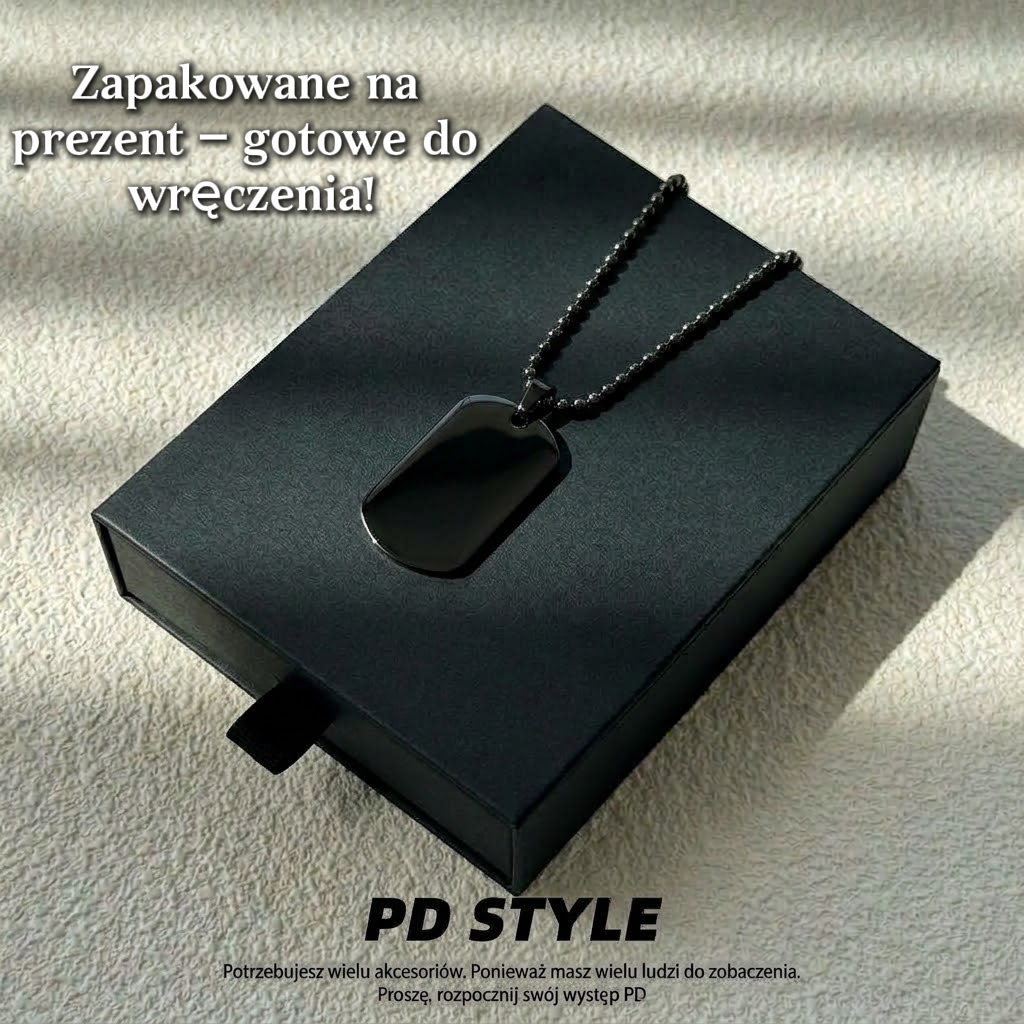 Personalizowany Czarny Nieśmiertelnik Męski z Grawerem – Stal Chirurgiczna 316L w Pudełku Prezentowym