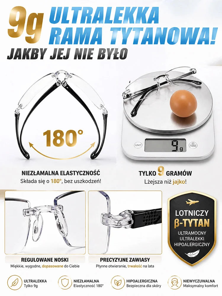 Okulary do czytania — zbliżenie zawiasów i oprawek