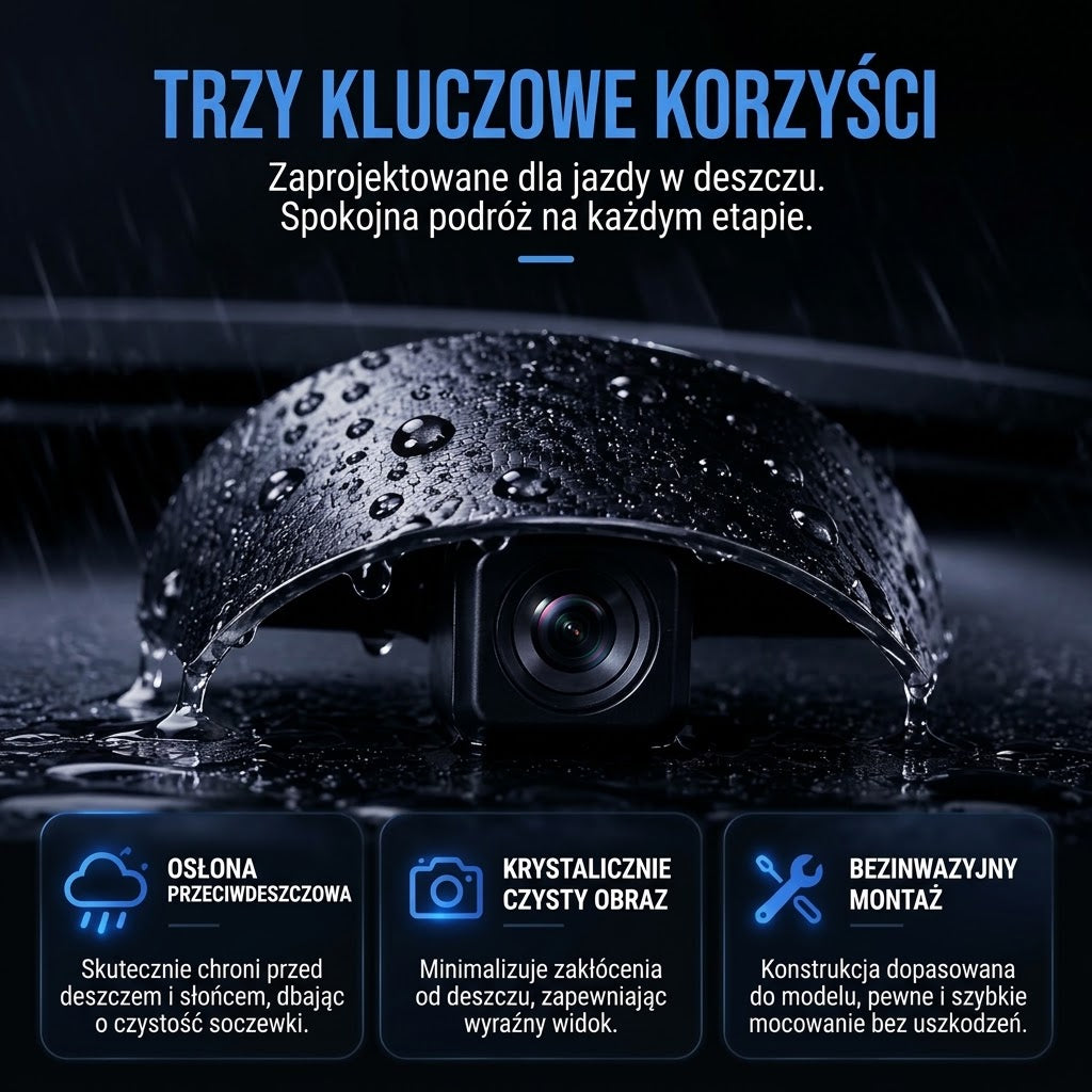 Osłona Przeciwdeszczowa Kamery Cofania – Czysty Obraz i Bezpieczne Cofanie w Deszczu (Wzór Karbon)