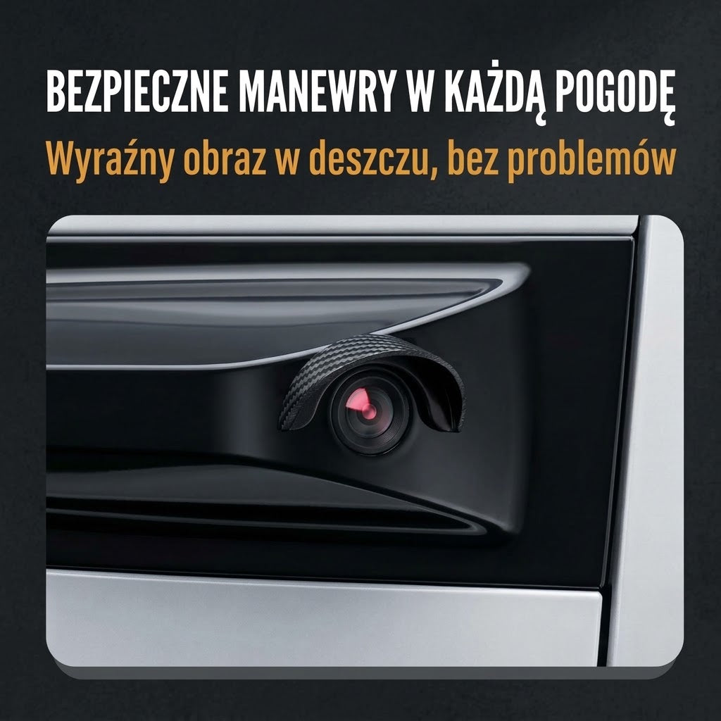 Osłona Przeciwdeszczowa Kamery Cofania – Czysty Obraz i Bezpieczne Cofanie w Deszczu (Wzór Karbon)