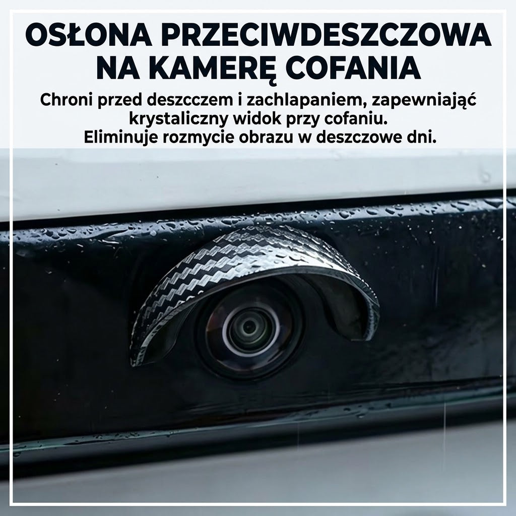 Osłona Przeciwdeszczowa Kamery Cofania – Czysty Obraz i Bezpieczne Cofanie w Deszczu (Wzór Karbon)