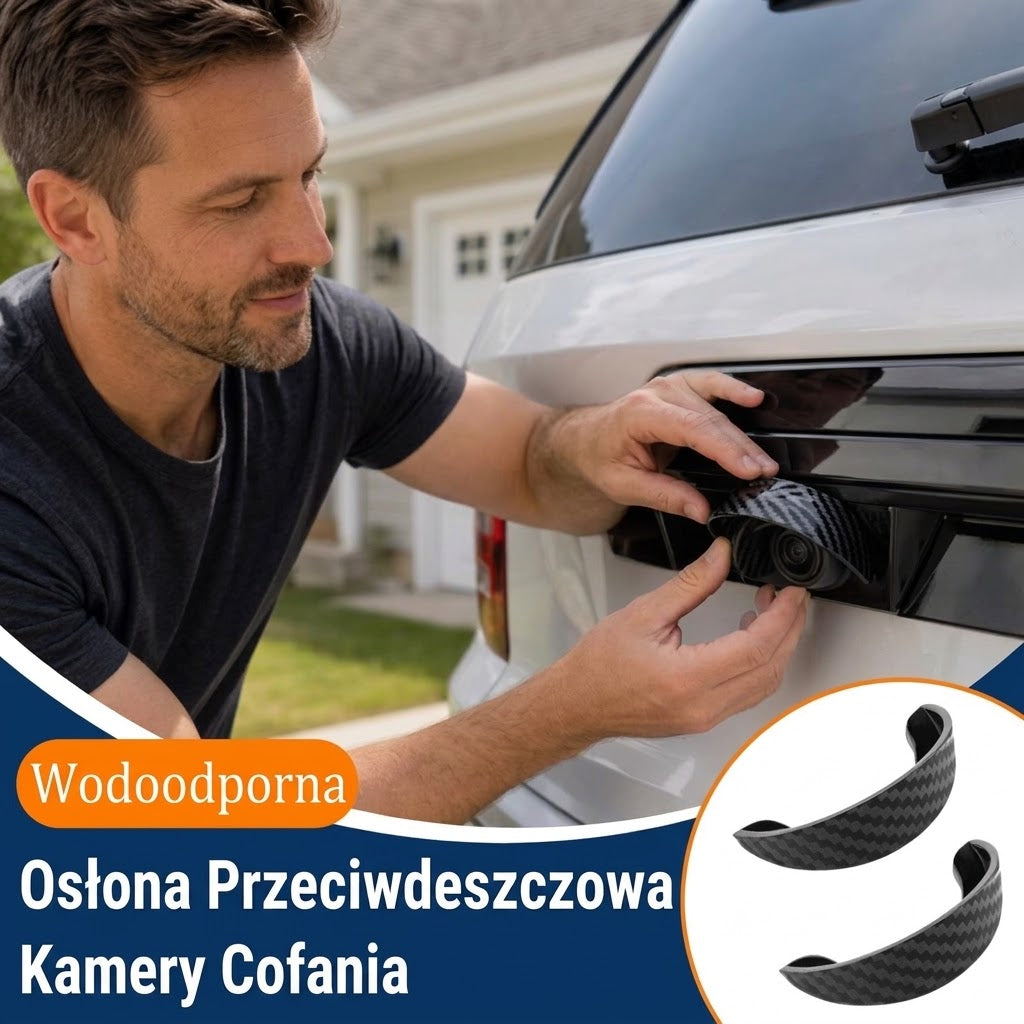 Osłona Przeciwdeszczowa Kamery Cofania – Czysty Obraz i Bezpieczne Cofanie w Deszczu (Wzór Karbon)